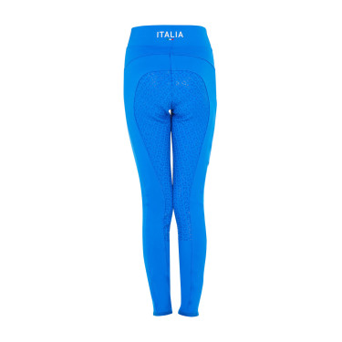 Legging fille Equestro x FISE full grip coupe slim Bleu de savoie