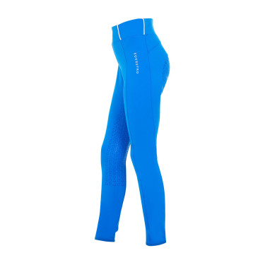 Legging fille Equestro x FISE full grip coupe slim Bleu de savoie