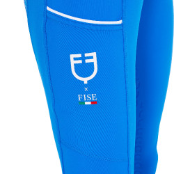 Legging fille Equestro x FISE full grip coupe slim Bleu de savoie