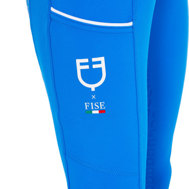 Legging fille Equestro x FISE full grip coupe slim Bleu de savoie