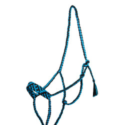 Licol corde Pool’s nez large avec longe Turquoise / noir Bleu