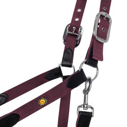 Licol ergonomique Equestro avec inserts en cuir Noir / bordeaux