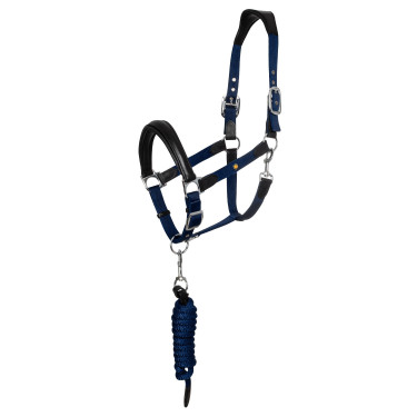 Licol ergonomique Equestro avec inserts en cuir Noir / marine Bleu marine