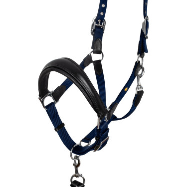 Licol ergonomique Equestro avec inserts en cuir Noir / marine Bleu marine
