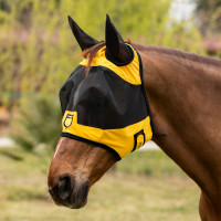 Masque anti-mouches Equestro avec logo frontal Jaune Masque anti-mouches Equestro avec logo frontal Jaune