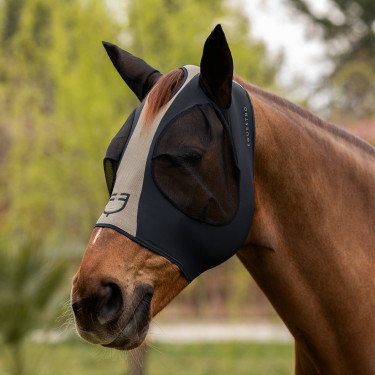 Masque anti-mouches Equestro bicolore en mesh Anthracite / flanelle grise