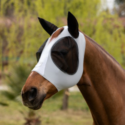 Masque anti-mouches Equestro bicolore en mesh Roche lunaire / blanc brillant