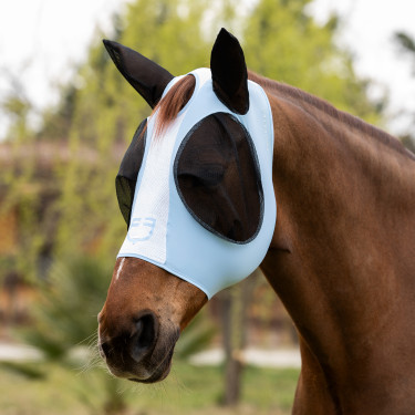 Masque anti-mouches Equestro bicolore en mesh Omphalodes / blanc brillant