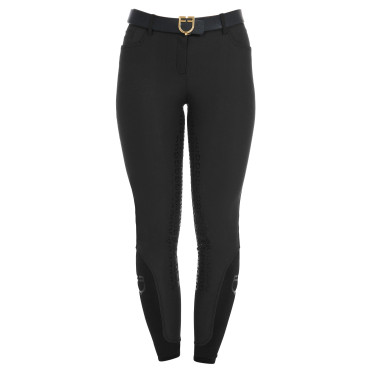 Pantalon d’équitation femme Equestro full grip taille haute doublé polaire Noir