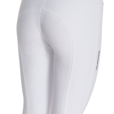Pantalon d’équitation femme Equestro full grip taille haute doublé polaire Blanc