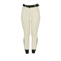 Pantalon d’équitation femme Equestro grip genoux taille haute Blanc antique Beige