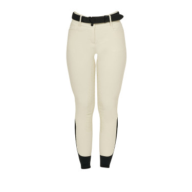 Pantalon d’équitation femme Equestro grip genoux taille haute Blanc antique Beige