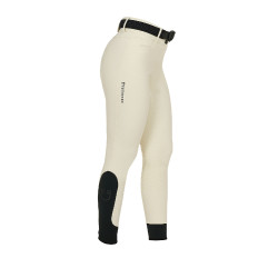 Pantalon d’équitation femme Equestro grip genoux taille haute Blanc antique Beige