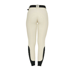 Pantalon d’équitation femme Equestro grip genoux taille haute Blanc antique Beige