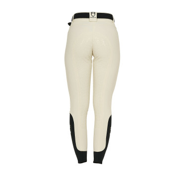 Pantalon d’équitation femme Equestro grip genoux taille haute Blanc antique Beige