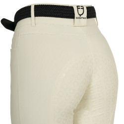 Pantalon d’équitation femme Equestro grip genoux taille haute Blanc antique Beige