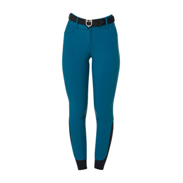 Pantalon d’équitation femme Equestro grip genoux taille haute Coral bleu