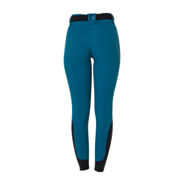 Pantalon d’équitation femme Equestro grip genoux taille haute Coral bleu