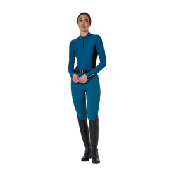 Pantalon d’équitation femme Equestro grip genoux taille haute Coral bleu
