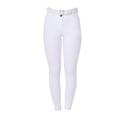 Pantalon d’équitation femme Equestro grip genoux taille haute Blanc