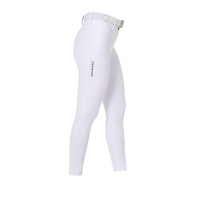 Pantalon d’équitation femme Equestro grip genoux taille haute Blanc
