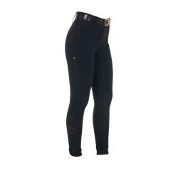 Pantalon d’équitation femme Equestro grip genoux taille haute doublé polaire Noir