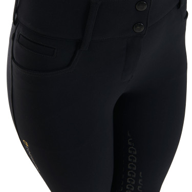 Pantalon d’équitation femme Equestro grip genoux taille haute doublé polaire Noir