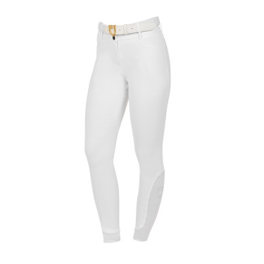 Pantalon d’équitation femme Equestro grip genoux taille haute doublé polaire Blanc