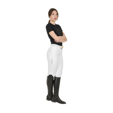 Pantalon d’équitation femme Equestro grip genoux taille haute doublé polaire Blanc