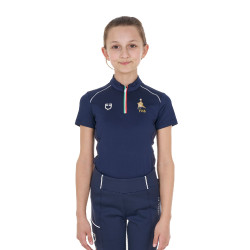 Polo d’entraînement Equestro x FISE manches courtes enfant unisexe Marine blazer Bleu marine