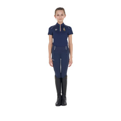 Polo d’entraînement Equestro x FISE manches courtes enfant unisexe Marine blazer Bleu marine