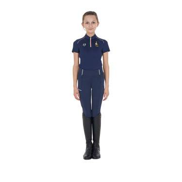 Polo d’entraînement Equestro x FISE manches courtes enfant unisexe Marine blazer Bleu marine