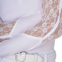 Polo d’entraînement femme Equestro manches longues dentelle Blanc