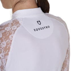 Polo d’entraînement femme Equestro manches longues dentelle Blanc