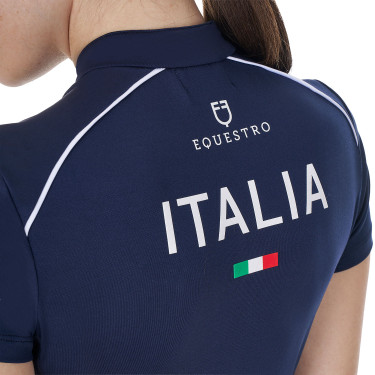 Polo d’entraînement femme Equestro x FISE avec zip drapeau italien manches courtes