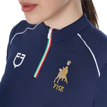 Polo d’entraînement femme Equestro x FISE avec zip drapeau italien manches courtes