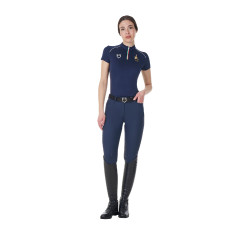 Polo d’entraînement femme Equestro x FISE avec zip drapeau italien manches courtes