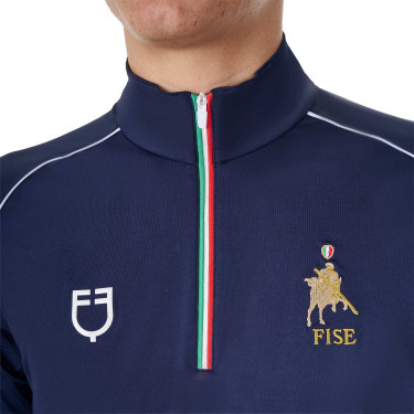 Polo d’entraînement homme Equestro x FISE avec zip drapeau italien manches courtes