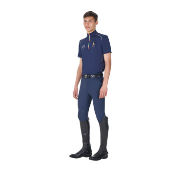 Polo d’entraînement homme Equestro x FISE avec zip drapeau italien manches courtes