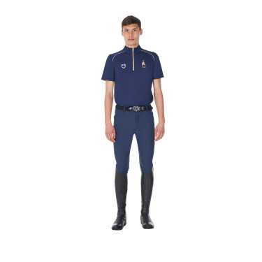 Polo d’entraînement homme Equestro x FISE avec zip drapeau italien manches courtes