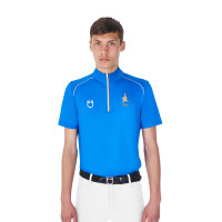 Polo d’entraînement homme Equestro x FISE avec zip drapeau italien manches courtes Bleu de savoie