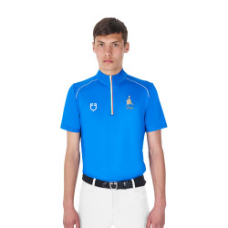Polo d’entraînement homme Equestro x FISE avec zip drapeau italien manches courtes Bleu de savoie