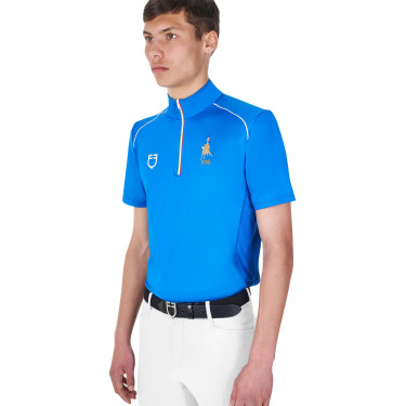 Polo d’entraînement homme Equestro x FISE avec zip drapeau italien manches courtes Bleu de savoie