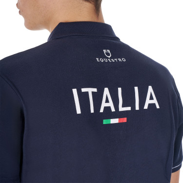 Polo d’entraînement homme Equestro x FISE trois boutons manches courtes Marine blazer Bleu marine