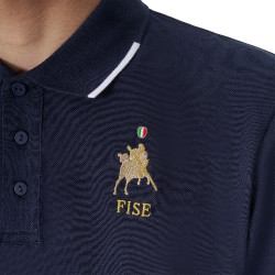Polo d’entraînement homme Equestro x FISE trois boutons manches courtes Marine blazer Bleu marine