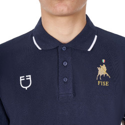 Polo d’entraînement homme Equestro x FISE trois boutons manches courtes Marine blazer Bleu marine