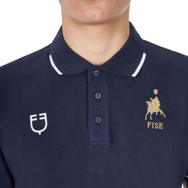 Polo d’entraînement homme Equestro x FISE trois boutons manches courtes Marine blazer Bleu marine