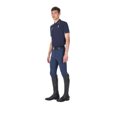 Polo d’entraînement homme Equestro x FISE trois boutons manches courtes Marine blazer Bleu marine