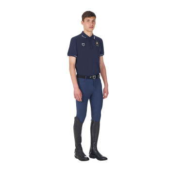 Polo d’entraînement homme Equestro x FISE trois boutons manches courtes Marine blazer Bleu marine