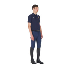 Polo d’entraînement homme Equestro x FISE trois boutons manches courtes Marine blazer Bleu marine